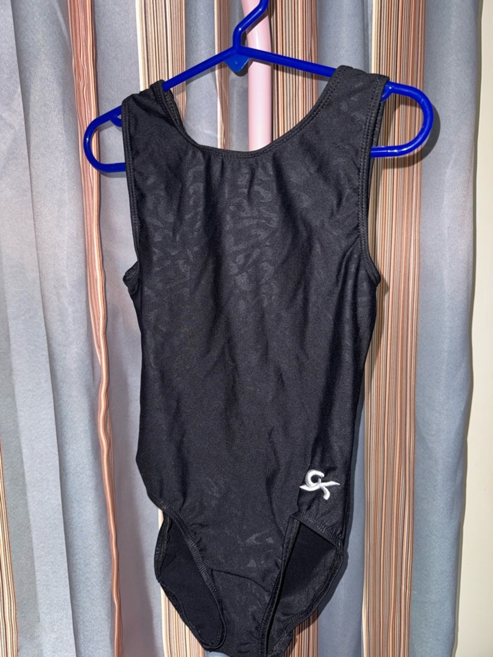 GK Black Girls Gymnastics Leotard with Leopard Design - Child Large